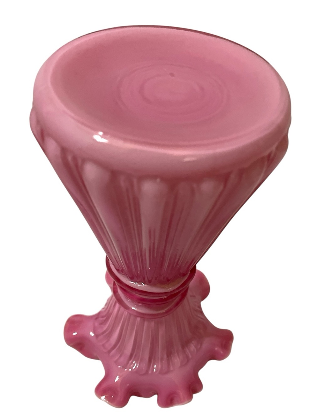 Fenton Wheat Stack Cornshock Vase Wild Rose Ruffled Rim Wheat Stack Ribbed Body - Picture 10 of 15